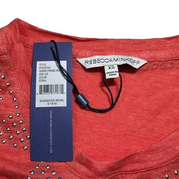 Rebecca Minkoff Gemini Fringe Beaded Linen Top Orange Women's XS NWT - Picture 2 of 9